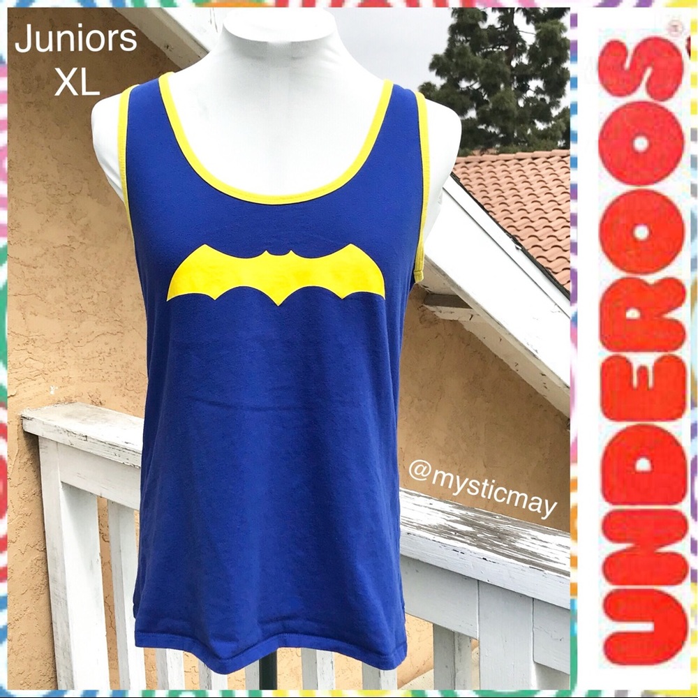 UNDEROOS Classic Blue w Yellow Batman Logo Scoop Neck Sleep Tank Top Size XL
